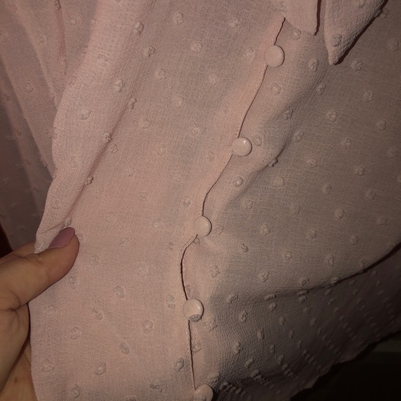 Blu Pepper Light Pink Swiss Dot Long Sleeve Bow Blouse Top - Picture 5 of 9